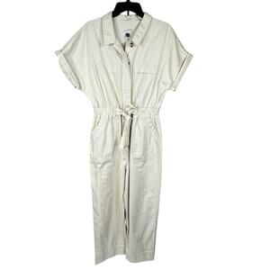 Universal Thread SZ 10 Denim Jumpsuit Dolman Sleeves Pockets Collared Cream New